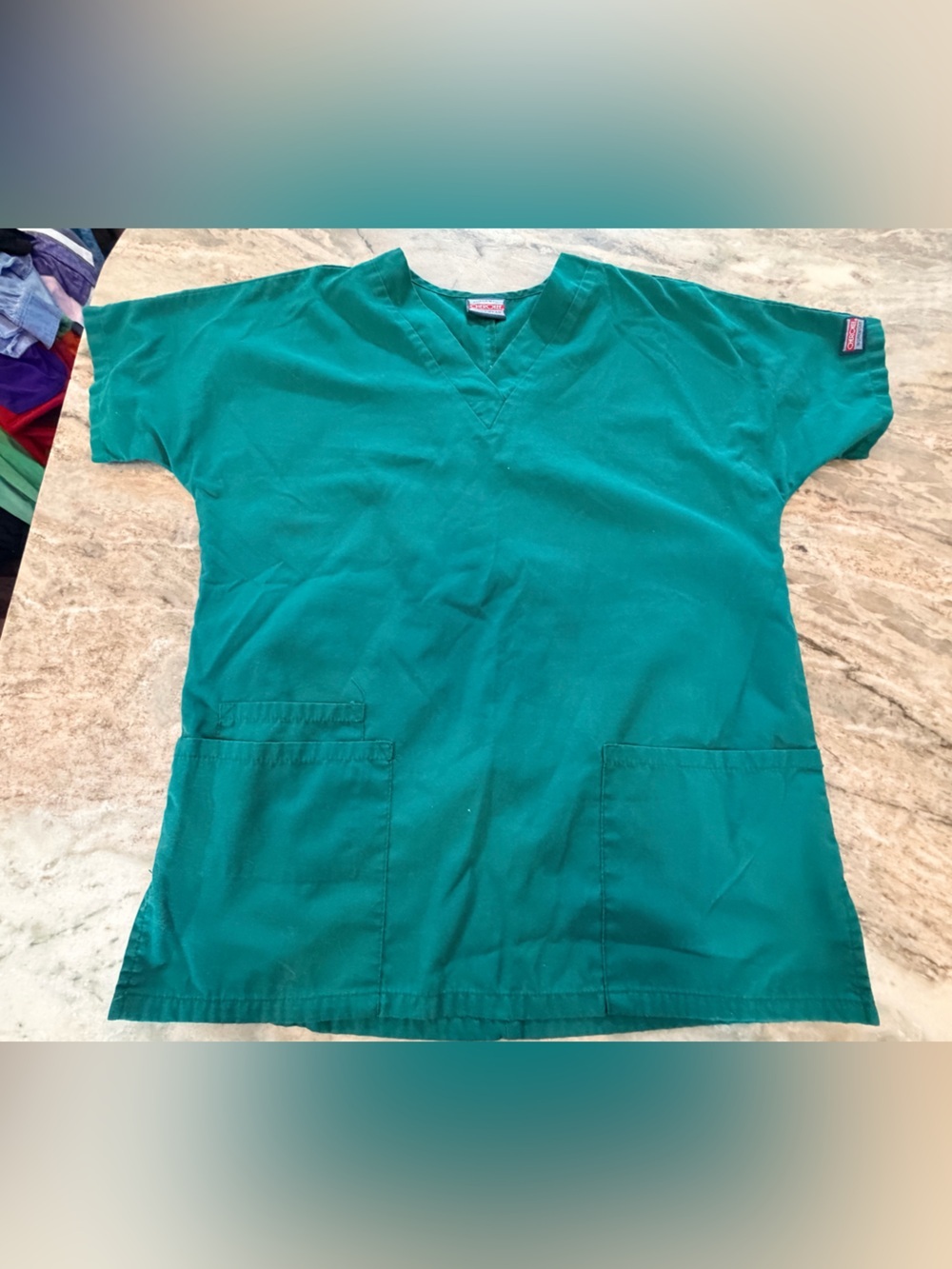 Cherokee Workwear Green Scrub Top Medium Medical Uniform V Neck